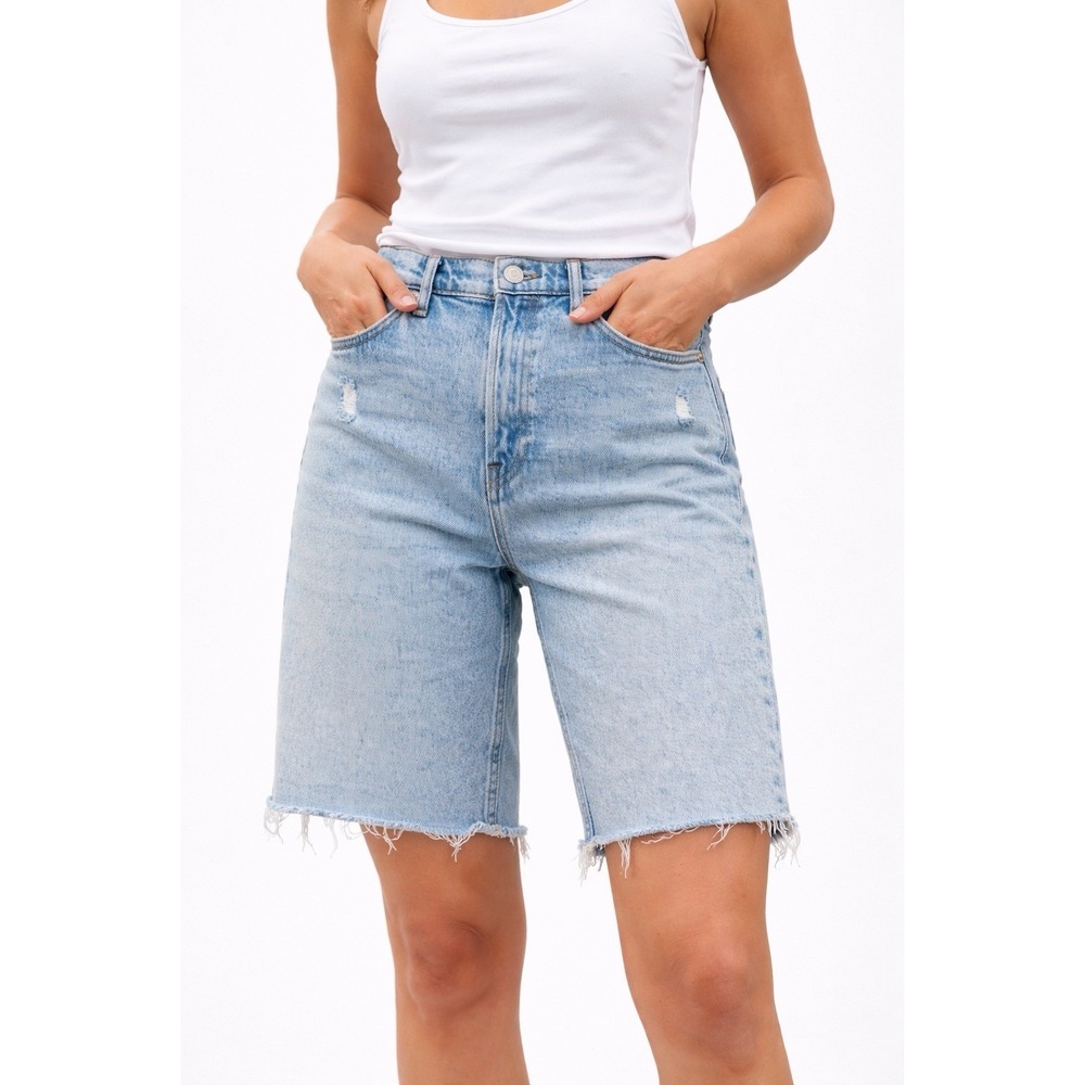 rag & bone Mallory Bermuda Denim Shorts Womens 26 Light Wash Distressed Mid Rise